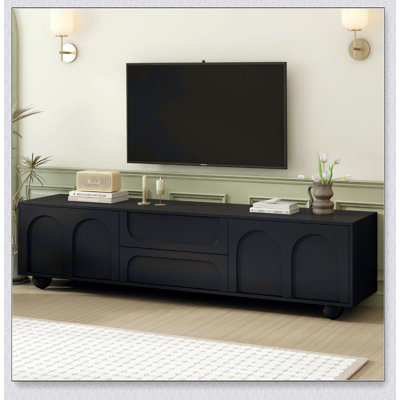 Cream Style TV Stand with Arched Doors & 2 Drawers for TVs up to 75", Minimalist Media Console with Rebound Device, Entertainment Center