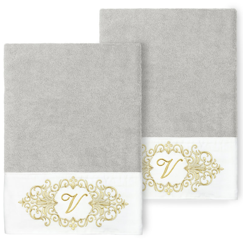 Linum Home Textiles 100% Turkish Cotton MONICA 2PC Embellished Bath Towel Set, V