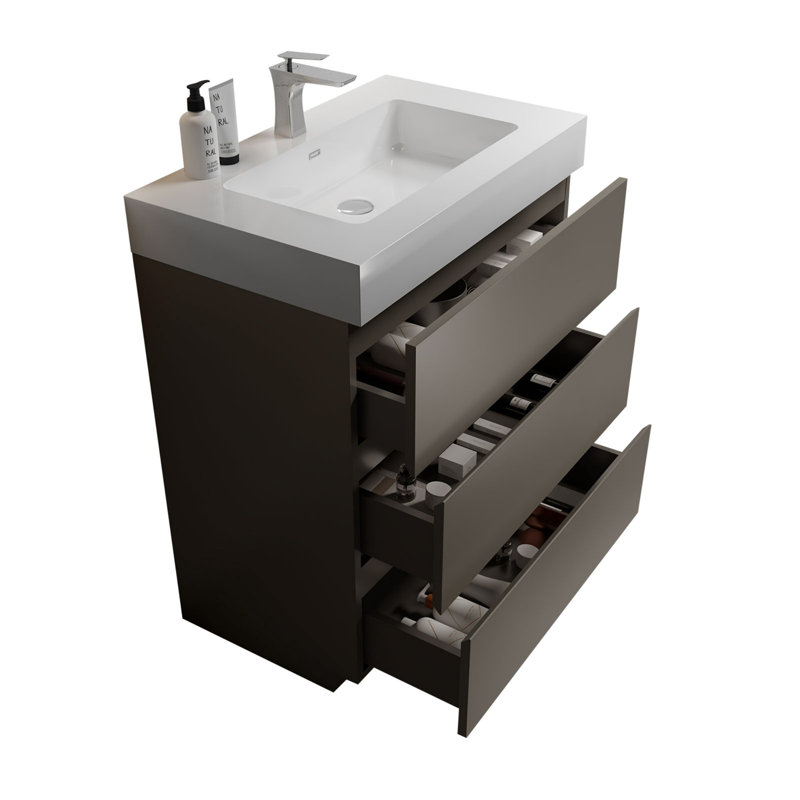 Meuble-lavabo 30 po avec lavabo, Blanc, Gris
