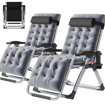 Zero Gravity Chair, Foldable Lawn Recliner with Cushion, Headrest, Cup Holder