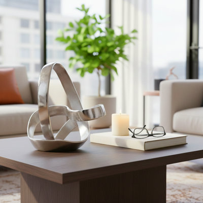 Pièce décorative décorative moderne en aluminium et métal pour étagères contemporaines ou présentoir de table Élégante décoration artistique moderne pour la maison ou le bureau - Argent