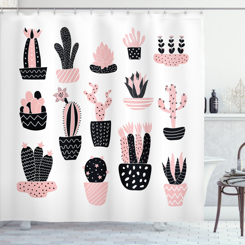 Dakota Fields Cactus Shower Curtain Succulent Pots, 70''H x 69''W