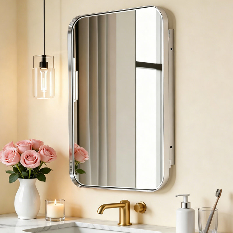 16'' W 24'' H Framed Medicine Cabinet, Silver
