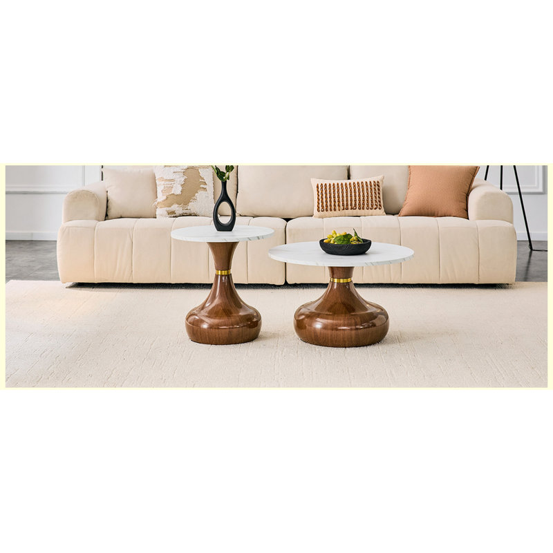 Ensemble de 2 tables gigognes Luxury Luxury, Walnut / White