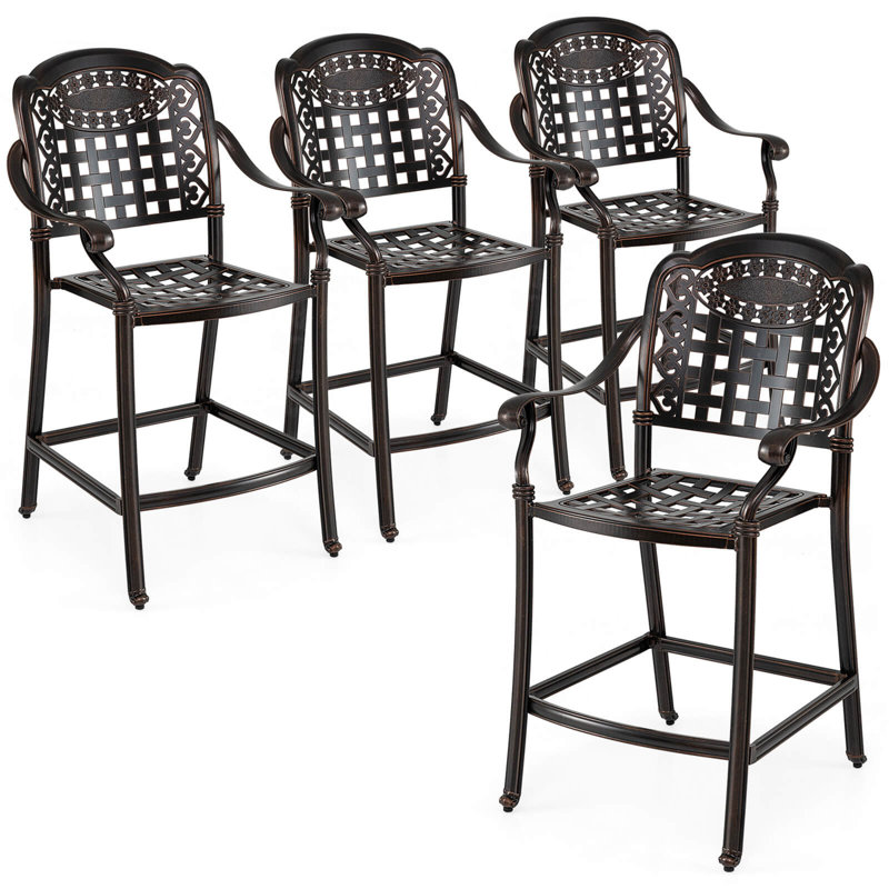 Ensemble de 4 tabourets de bar d'extérieur 25,5 po avec dossier ergonomique, accoudoirs et repose-pieds pour le jardin, 4