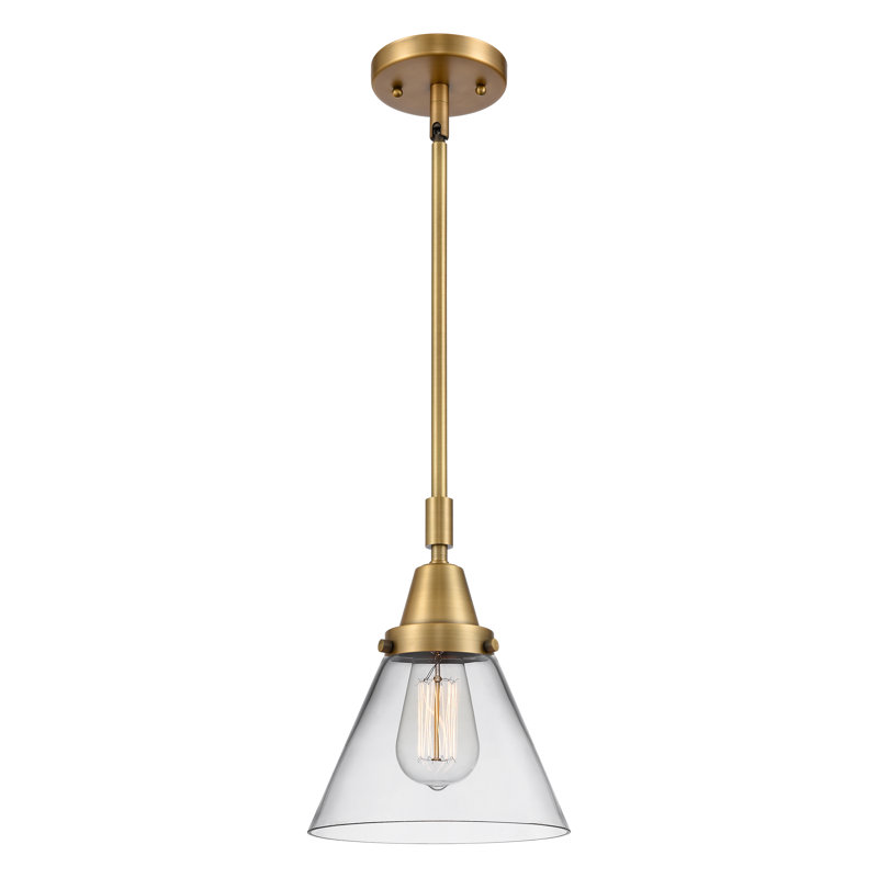 Luminaire suspendu conique 1 lumière Ashwath, H 44,12 po x l 8 po x P 8 po, Transparent, Laiton brossé