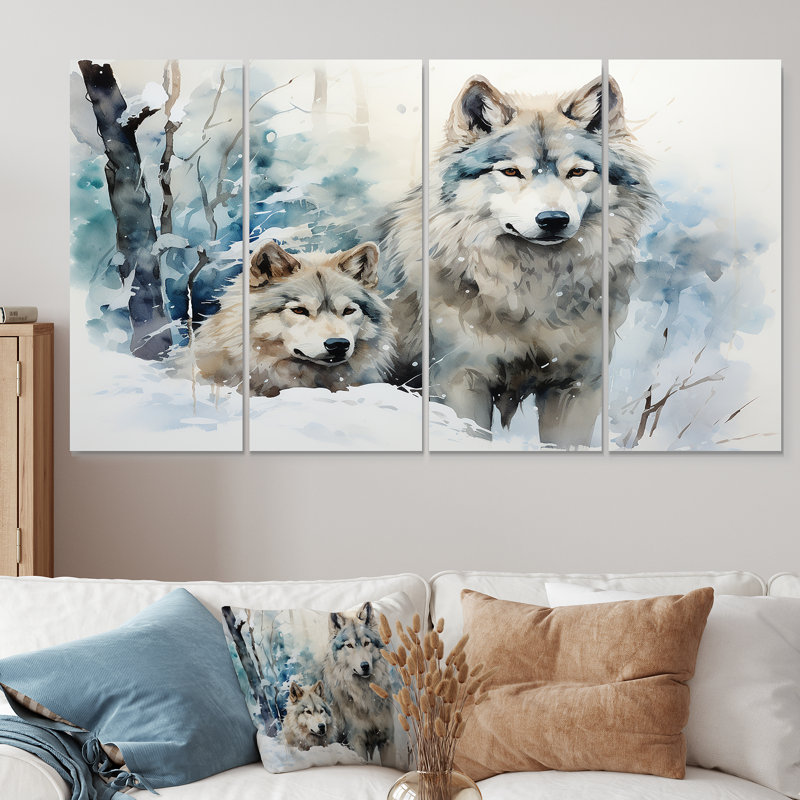 «Snow Wolves In Winter II - Wolf», art mural 4 pièces, H 28 po x l 48 po
