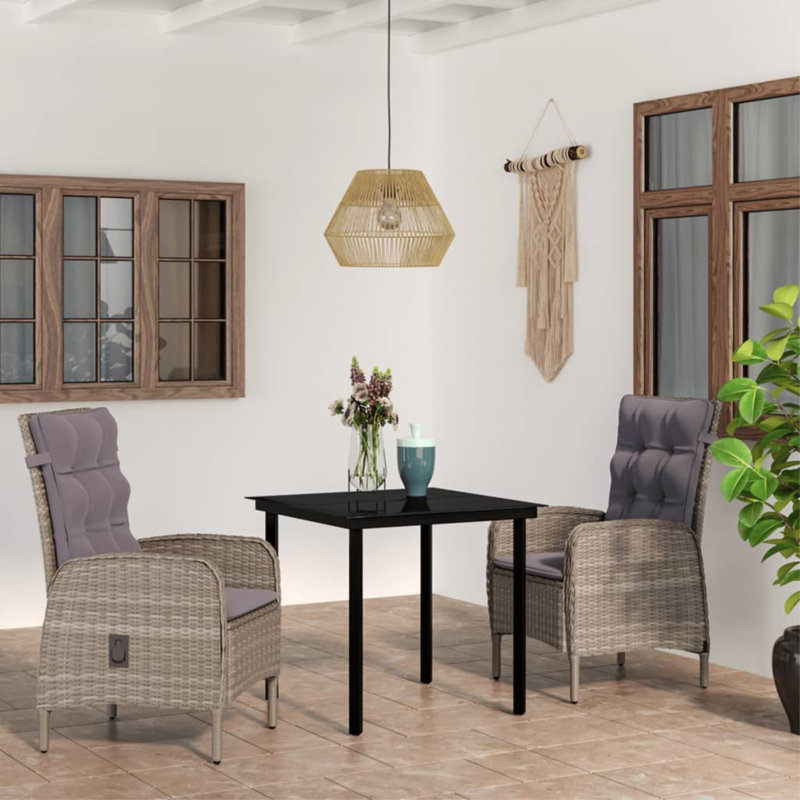 Patio Dining Set with Rectangular Table, 2, Gray, Gray