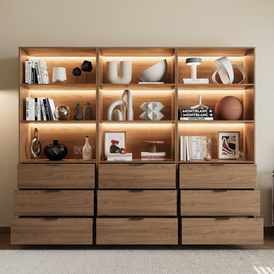 Bibliothèque de 78 po de hauteur avec tiroirs, bibliothèque et bibliothèque avec tablettes ouvertes à 3 niveaux, armoire de rangement haute pour bureau personnel