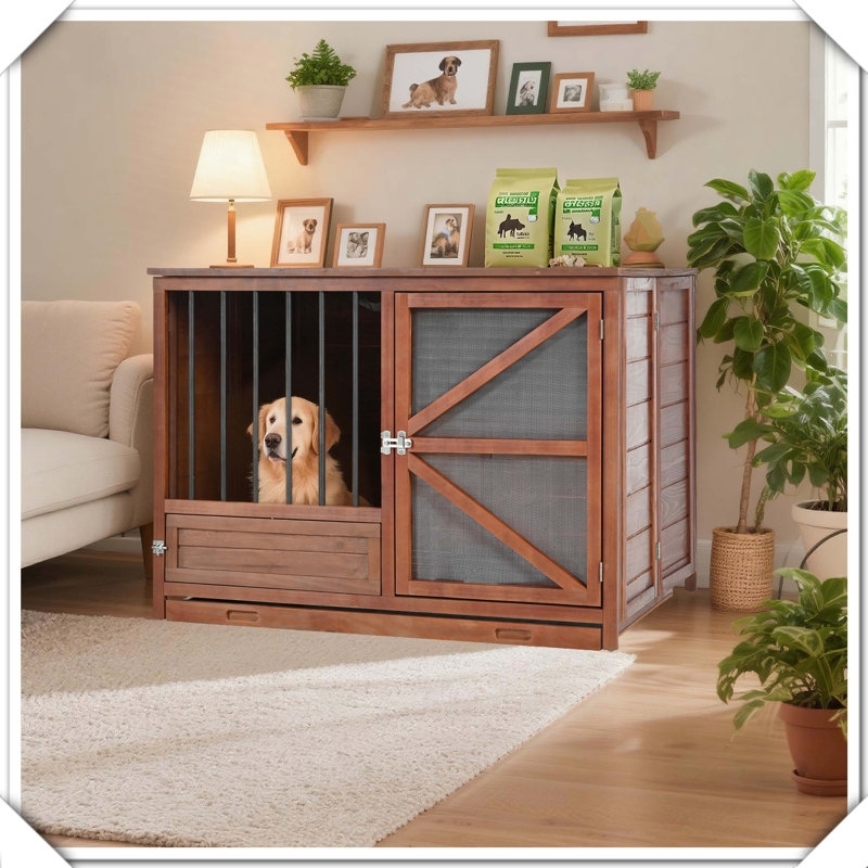 Mobilier de caisse pour chien en bois massif avec plateau pivotant amovible, H 20 po x l 33 po x P 24,25 po
