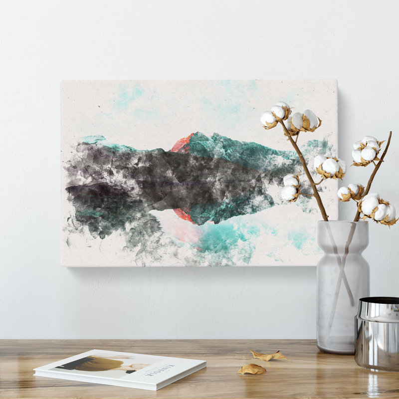 Mountain Reflection in France Watercolour - Wrapped Canvas, 40cm H x 60cm W x 3cm D