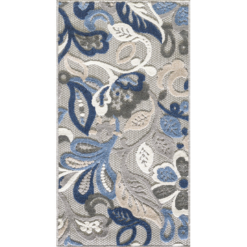 Tapis d'intérieur / extérieur Gahanna, Rectangle 2 pi 2 po x 4 pi, Gris te bleu