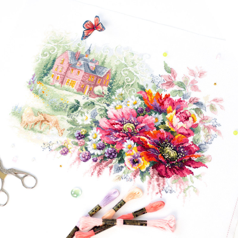 Trousse de broderie au point de croix comptée « Le vieux manoir » de Magic Needle 210-209