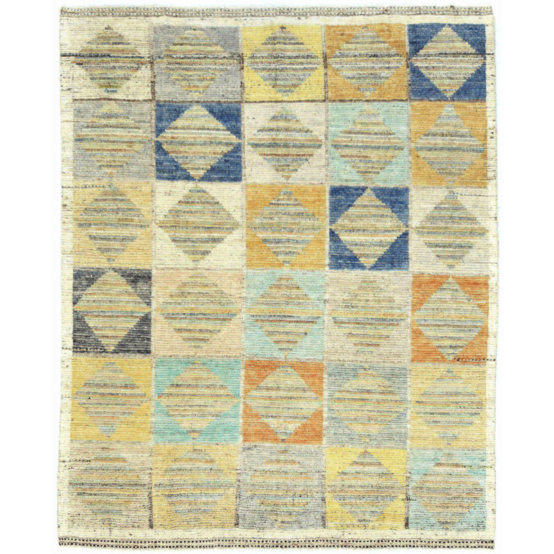 Tapis multicolore tribal moderne fait à la main de style marocain 8 x 10