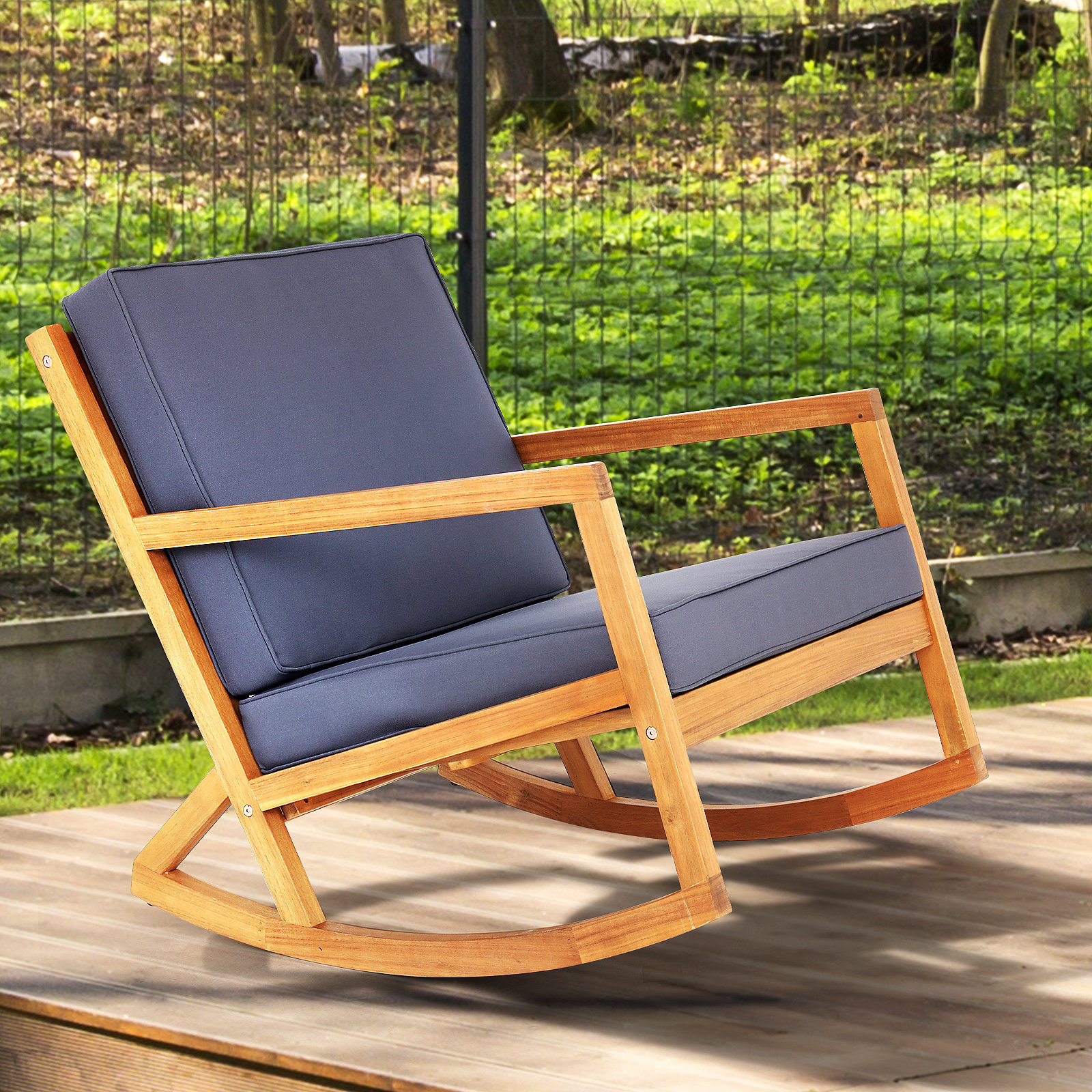 Latitude Run® Louis Acacia Outdoor Rocking Chair & Reviews | Wayfair