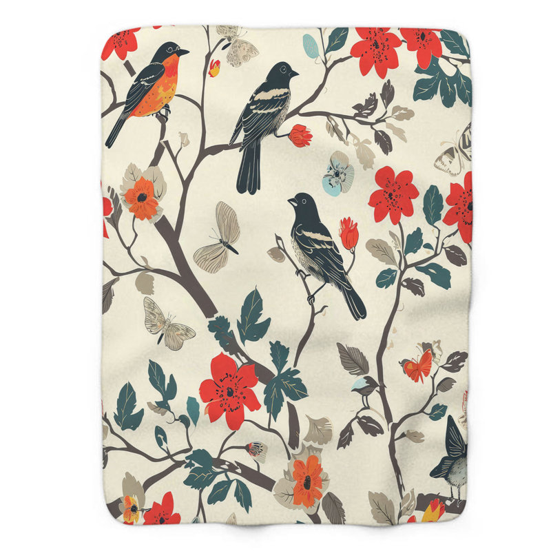 Timeless Butterfly Birds - 1 Piece Premium Sherpa Throw Blanket, 50'' x 60''
