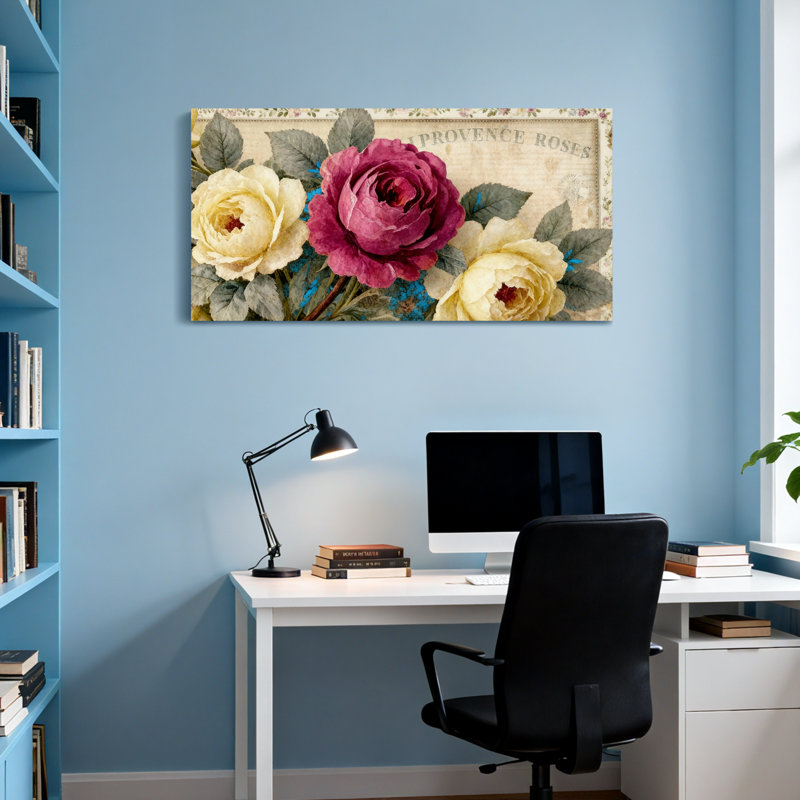 «Plants & Flowers Provence Roses», impression de motif floral rétro, H 16 po x l 32 po