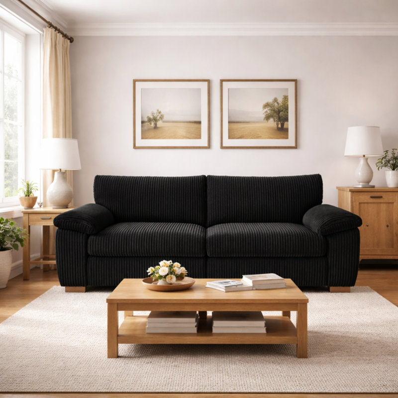 3 Seater Corduroy Sofa, Black