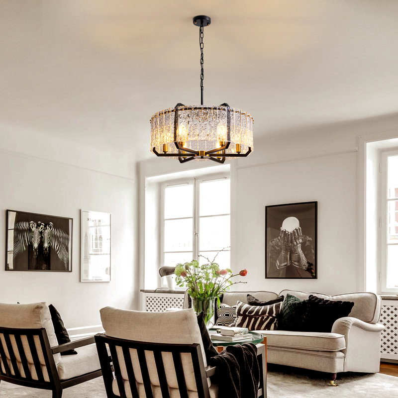 6-Light Dimmable Crystal Drum Chandelier, Medium