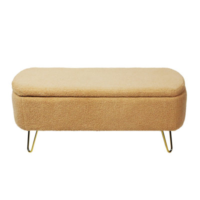 Narding 39.37"faux fur Storage Bench with Gold Legs for Living Room Bedroom