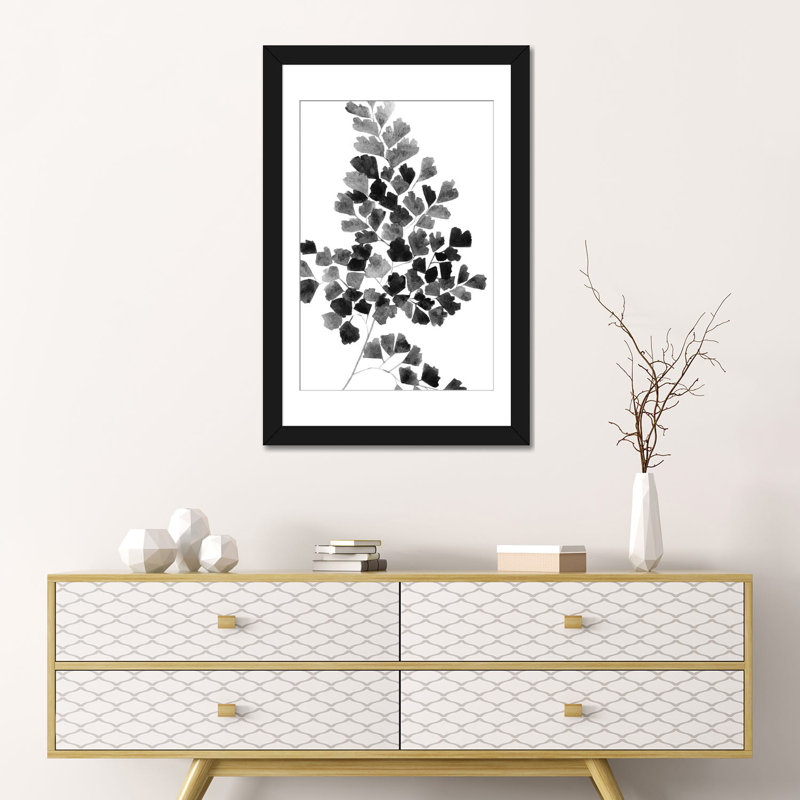 «Black Fern» - Impression sur toile tendue, H 24 po x l 16 po x P 1 po, Papier d'art encadré noir, Blanc