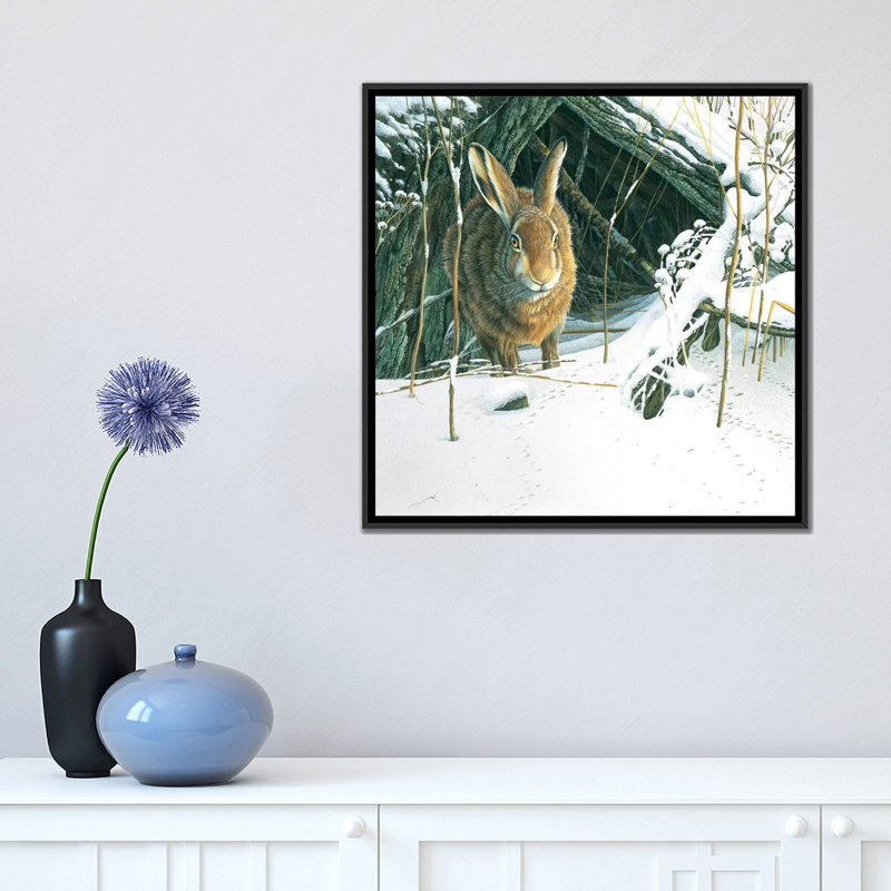 «Rabbit», reproduction d'impression sur toile, H 18 po x l 18 po x P 1,5 po, Toile avec cadre noir, Pas de tapis