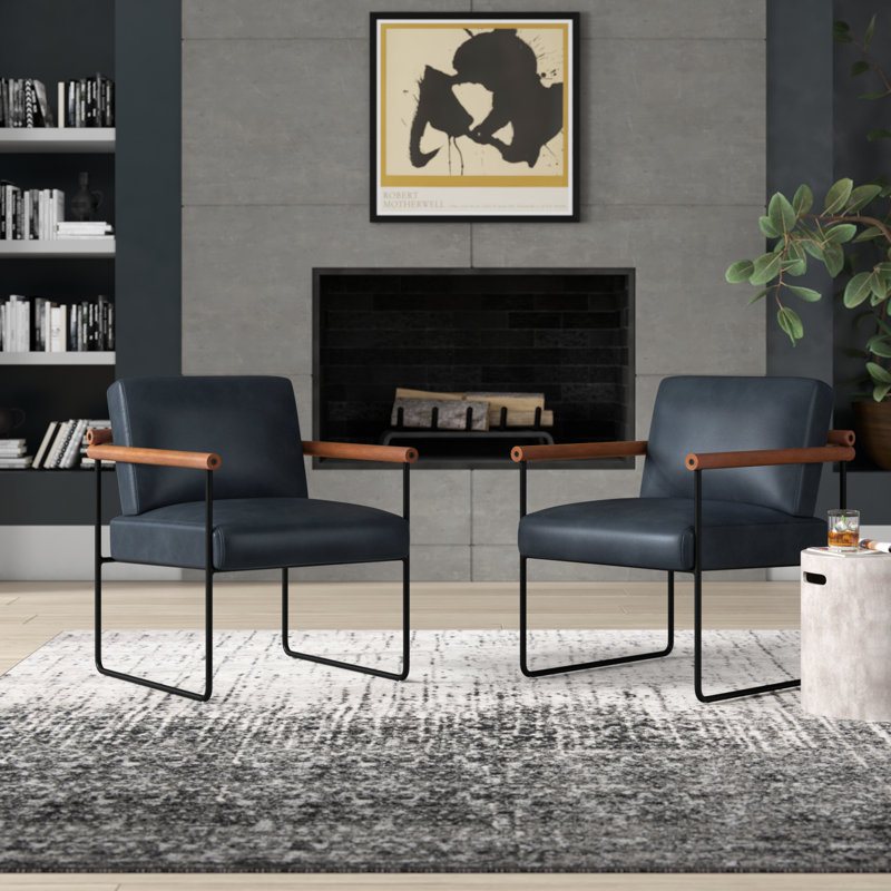 Avelina Modern Faux Leather Ergonomic Armchair with Metal Base, Navy Faux Leather