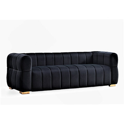 Velvet Sofa With Tufted Low Back Design, Sophisticated 3 Seater Couch For Living Rooms, Easy Assembly