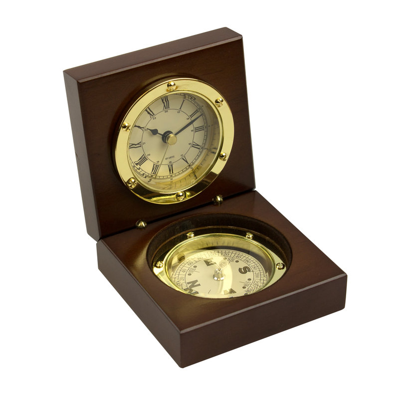 Roman Numeral Quartz Movement / Crystal Tabletop Clock in Dark Brown/Golden/Black