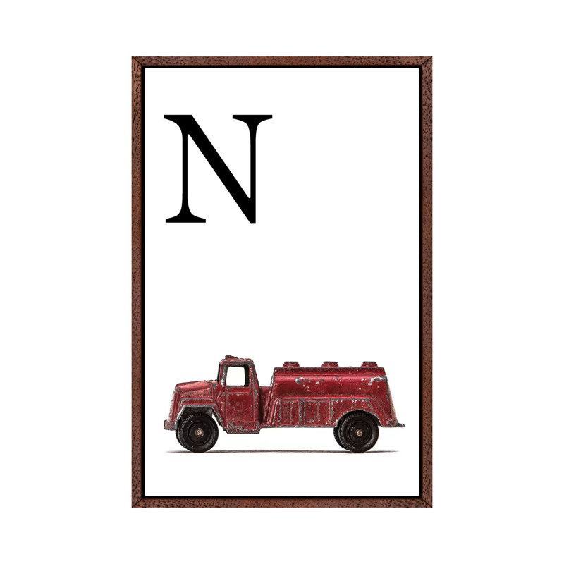 N Water Truck White Letter - Print on Canvas, 66.04 cm H x 45.72 cm W, Classic Brown Wood Framed