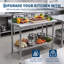 Table de préparation commerciale robuste en acier inoxydable 30 x 24 x 35 po avec dosseret, table de travail avec pieds réglables pour le service de restauration, poste de travail de cuisine Arc Edge avec tablette réglable