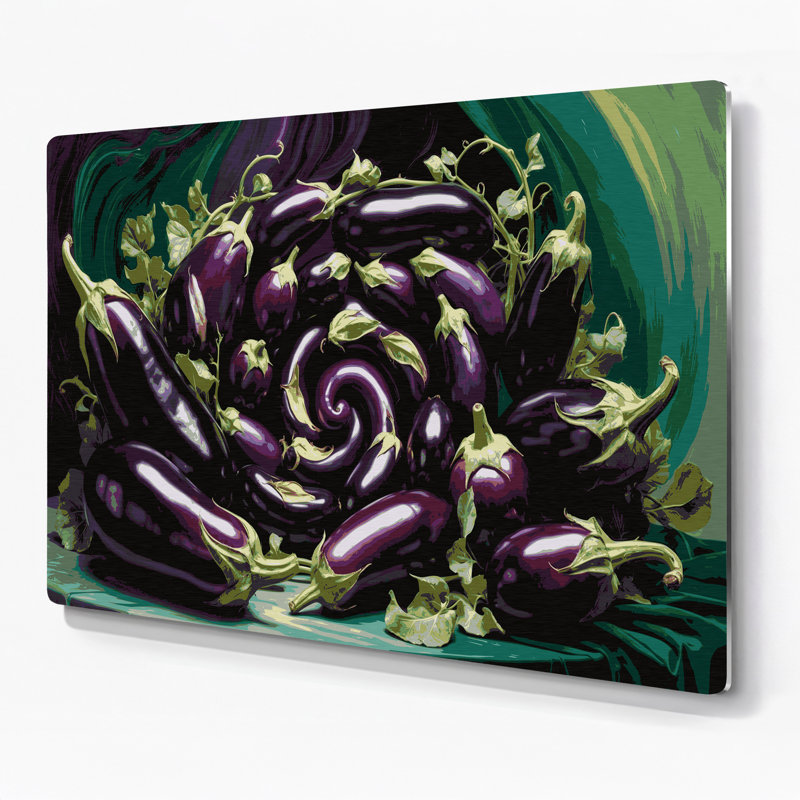 Légumes, aubergine, globe, art mural en métal mauve, H 11 po x l 14 po