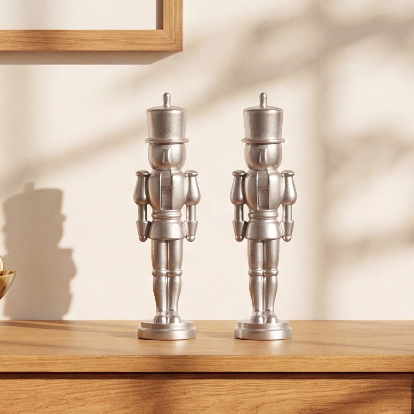 2-Piece Metallic Nutcracker Figurine Set, Silver, 9" H x 2.25" W x 2.25" D