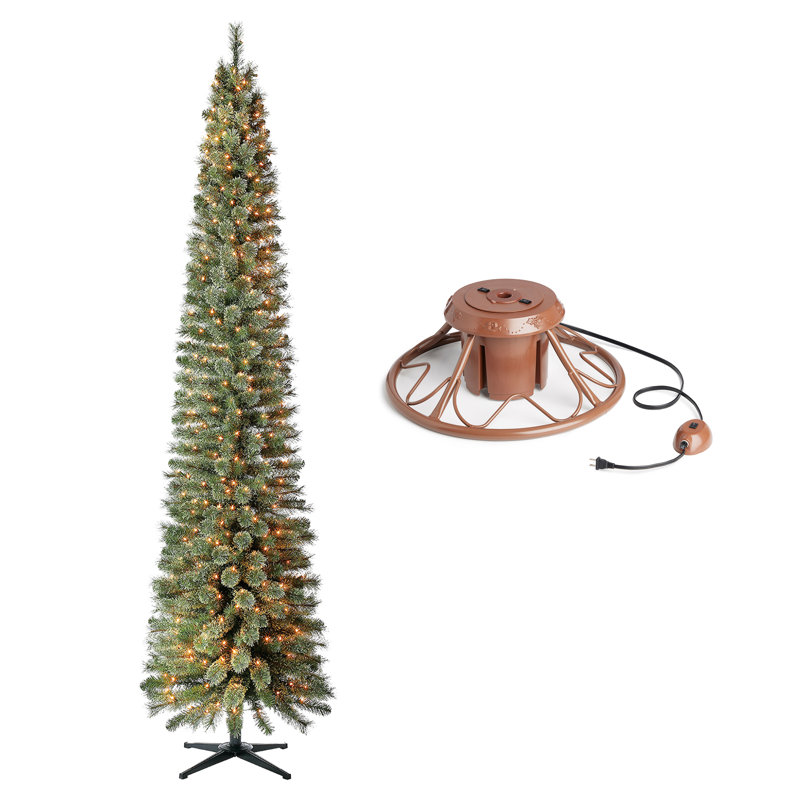 The Holiday Aisle® Rotating Tree Stand Base w/Stanley 9' Skinny Pencil Christmas Tree