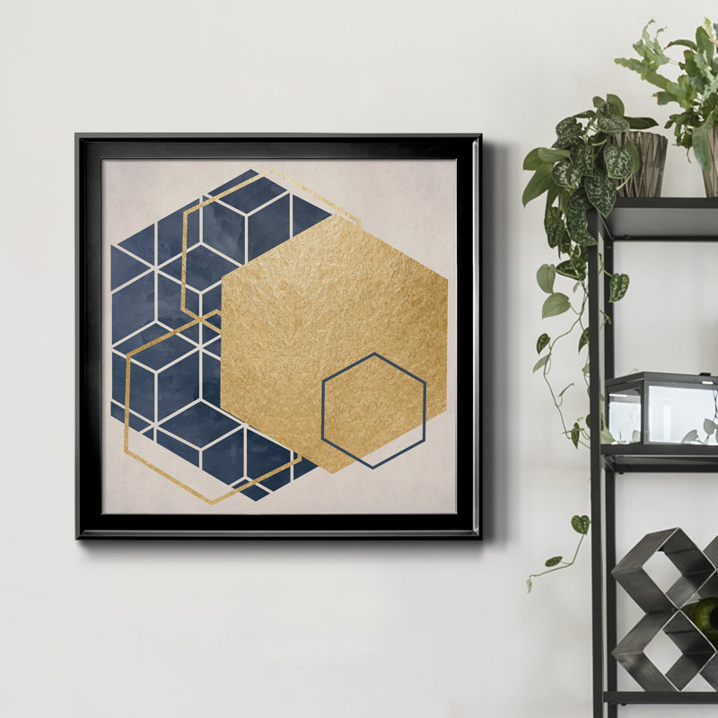 Geo I - Peinture sur toile encadrée, H 26,5 po x l 26,5 po x P 1,5 po, Cadre noir