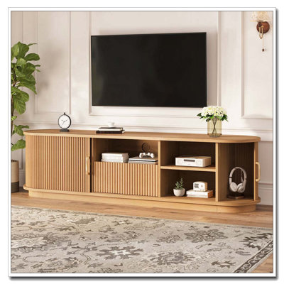 Meuble télé avec portes à lattes coulissantes en bois pour téléviseur de 75 po ou moins