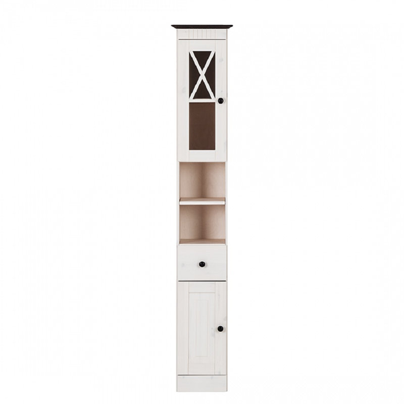 Vernita Solid Wood Freestanding Linen Cabinet, Havana White Lacquer