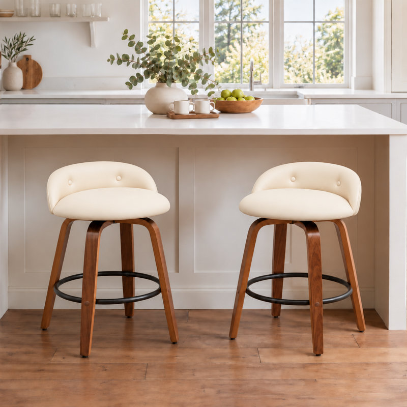 Tabourets de bar et chaises de comptoir pivotants et rembourrés JOBINI, Beige crème
