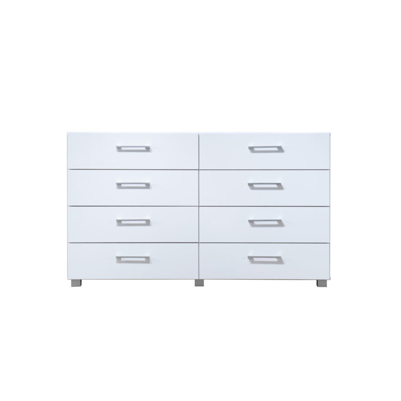 Commode double 8 tiroirs avec glissières en métal, Blanc