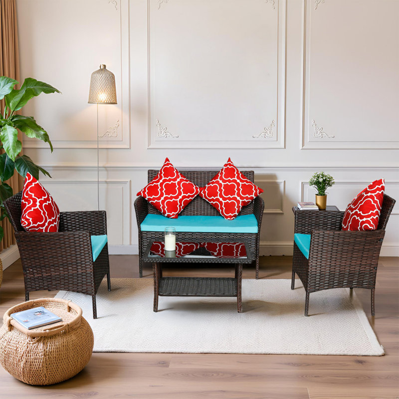 4-Piece PE Rattan Outdoor Sofa Set