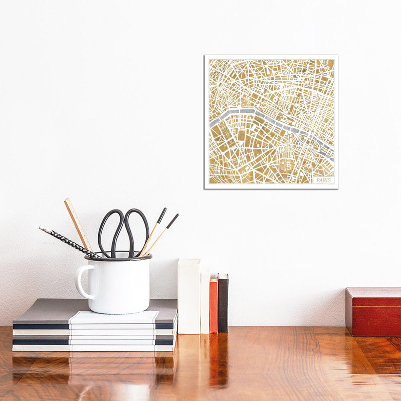 Gilded Paris Map by Laura Marshall - Gallery-Wrapped Canvas Giclée on Canvas, Canvas, 30.48 cm H x 30.48 cm W