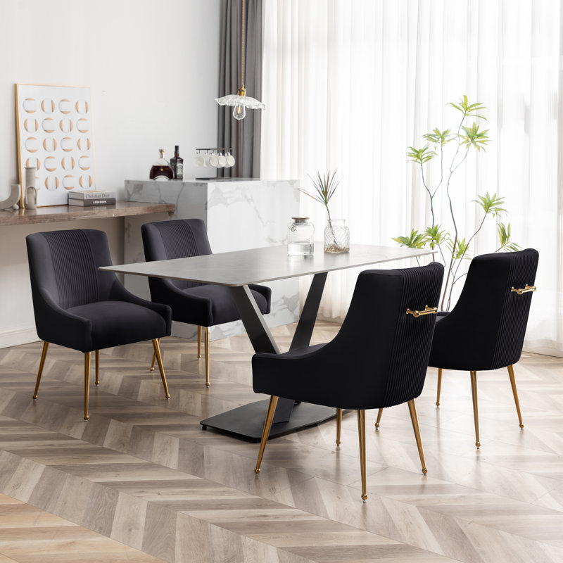 Elian Velvet Side Chair Dining Chair, Black