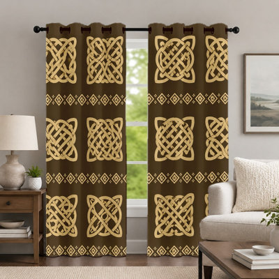 2Pcs Celtic Knot Pattern Curtains, Vintage Geometric Style Curtain, Decorative Traditional Heritage Printed Grommet Drapes, Window Treatment for Bedroom Living Room Home Decor