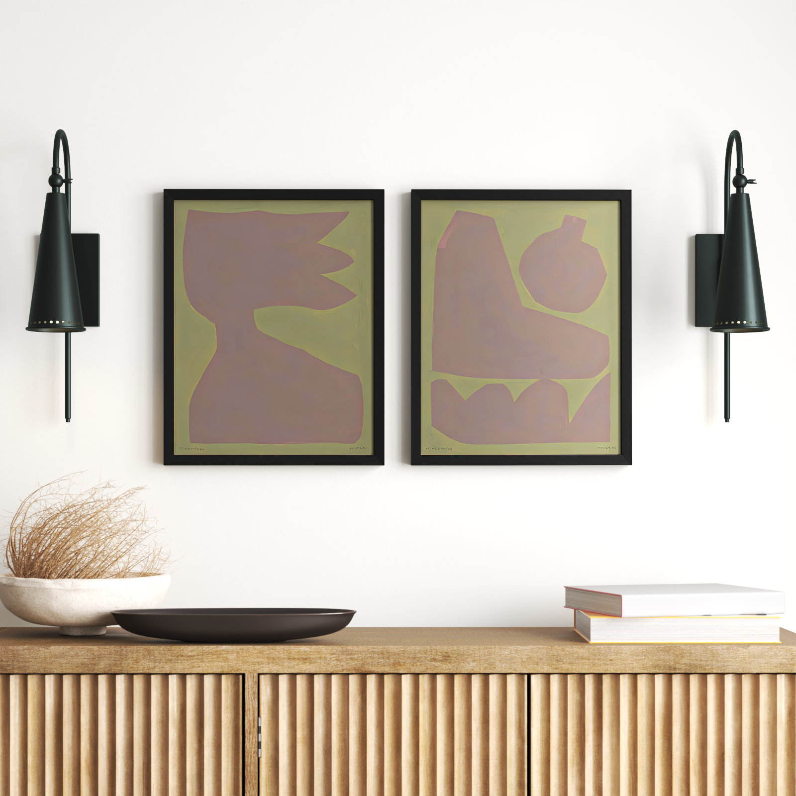 Ash 3 & 4. by Michael Kempen, Black Framed, 20"H x 16"W x 1.25"D