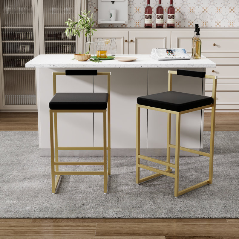 Modern Bar Stools Upholstered Bar Height Barstools With Low Back And Metal Frame Couter Tall Bar Chairs(Set Of 2)