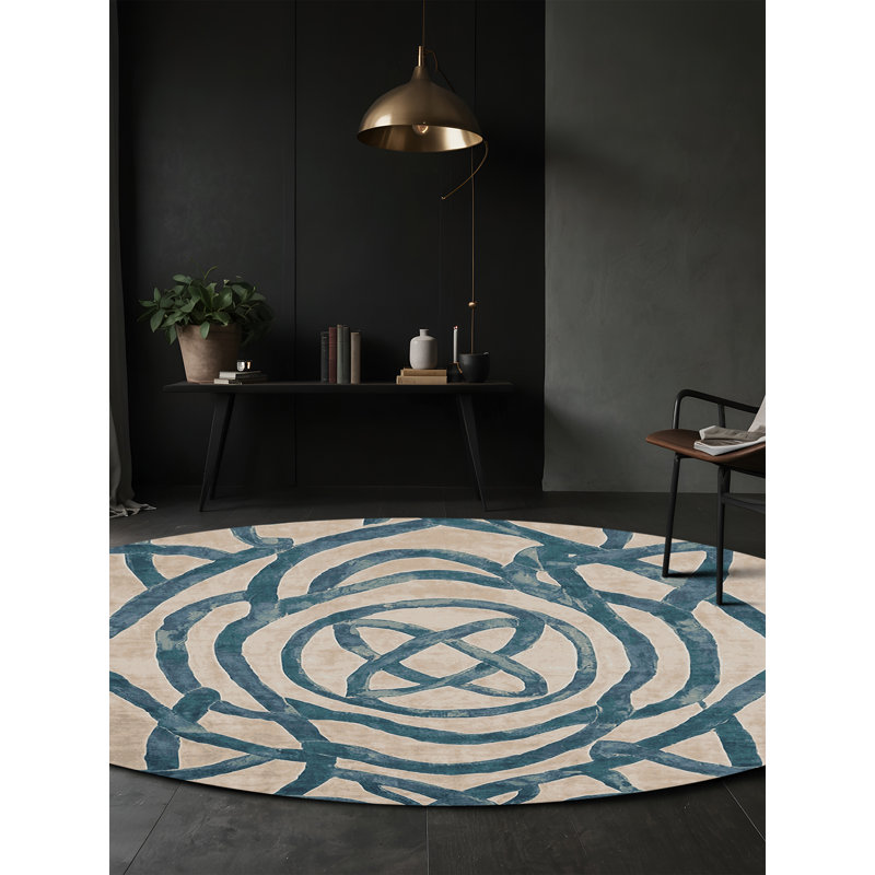 Tapis beige soyeux et moelleux, Rond 7 pi