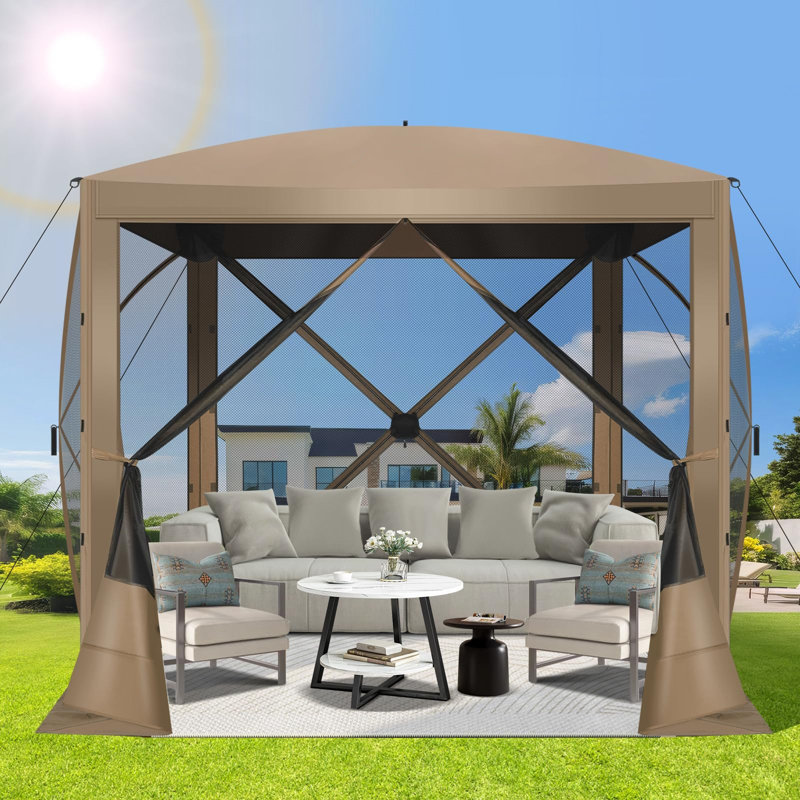 6FTx6FT Screen Room with Mosquito Netting, Hub Tent Instant Screened Canopy with Carrying Bag and Ground Stakes, Khaki