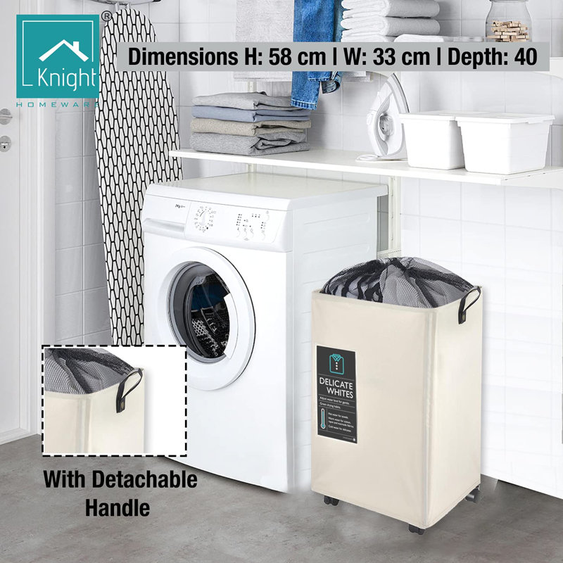 Fabric Rolling Laundry Hamper with Handles, Ivory