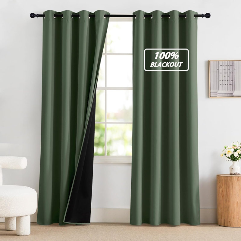NICETOWN 100% Blackout Curtains for Bedroom, Thermal Insulated Window Drapes Room Darkening Cafe Curtains for Living Room with Grommet Top, 2 Panels