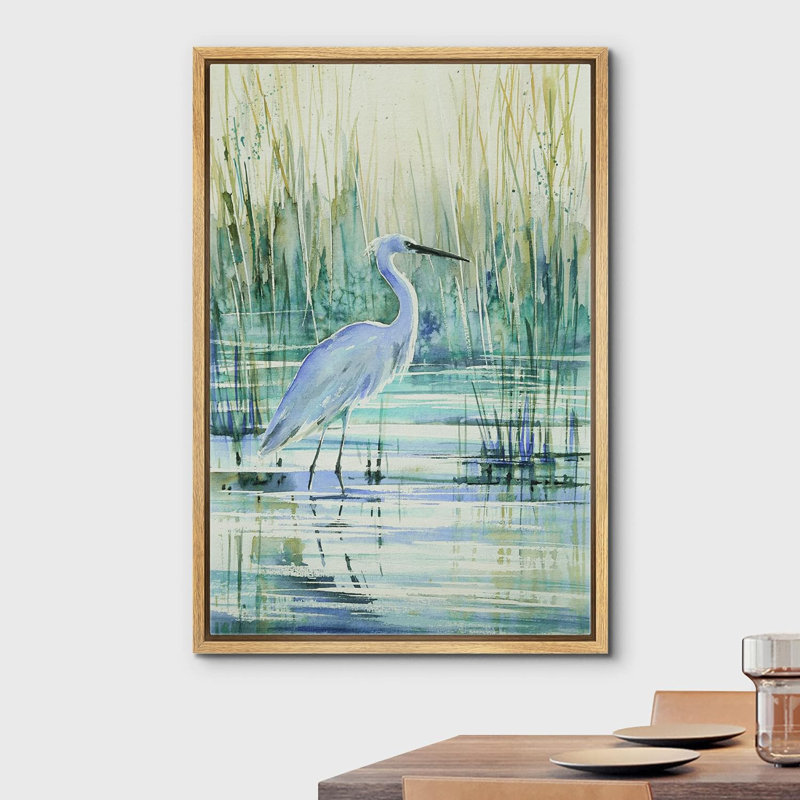 Modern Framed Watercolor Crane Bird Canvas Print, 16" x 24"